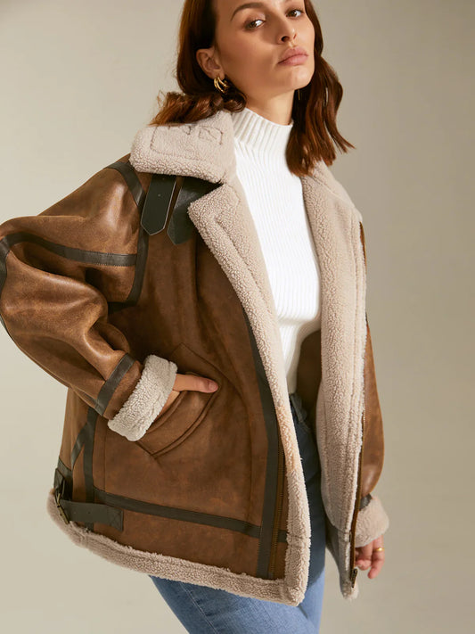 Faux Sheepskin Suede Jacket - Coralie Way