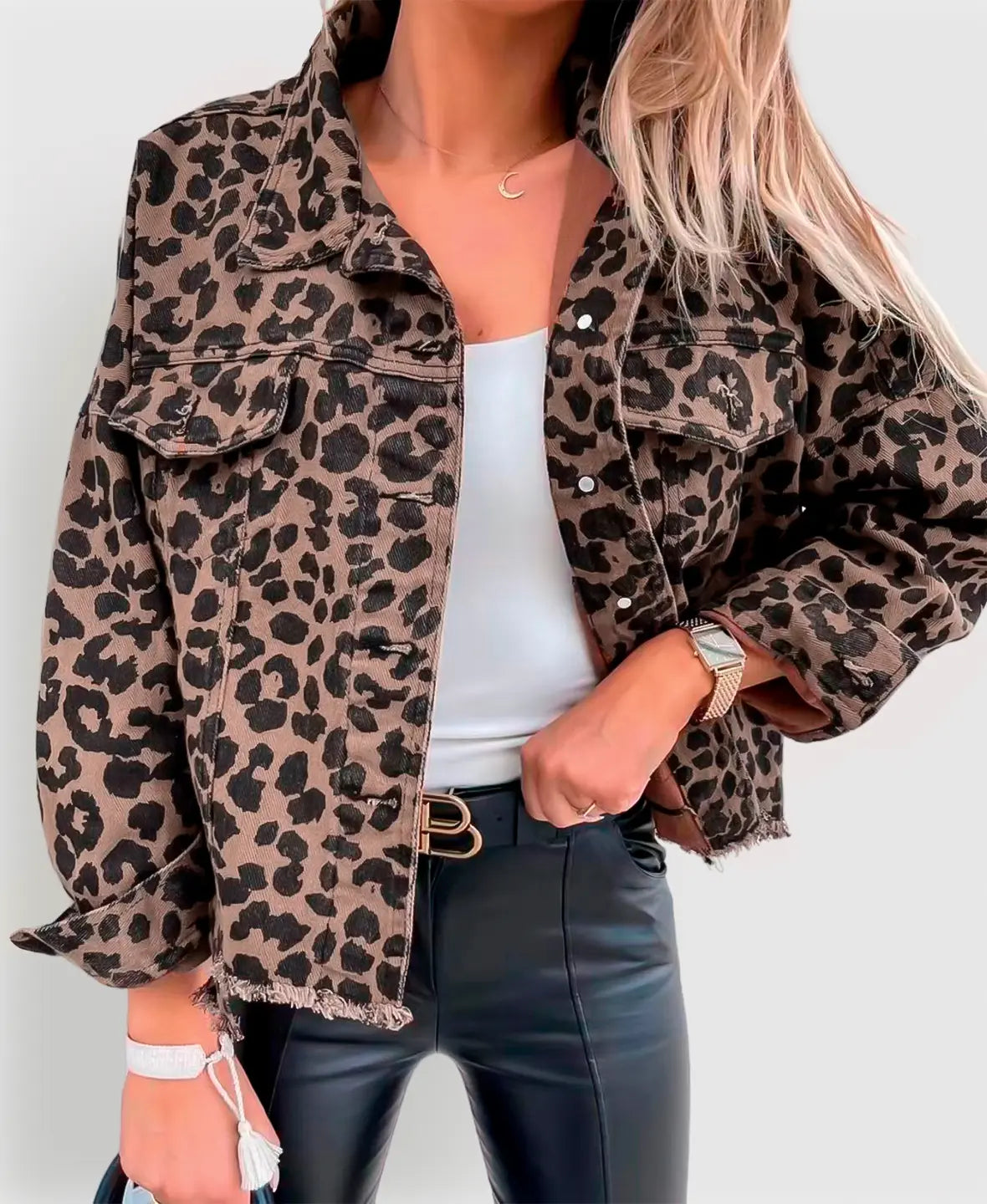 Leopard Print Denim Jacket - Coralie Way