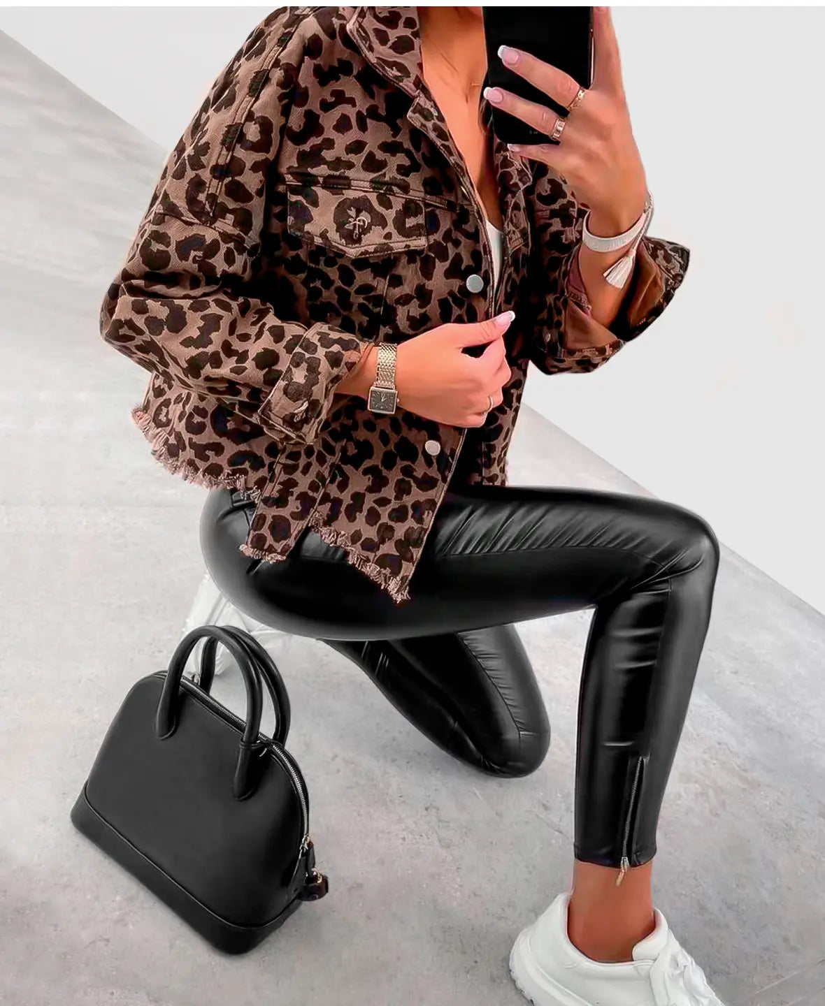 Leopard Print Denim Jacket - Coralie Way