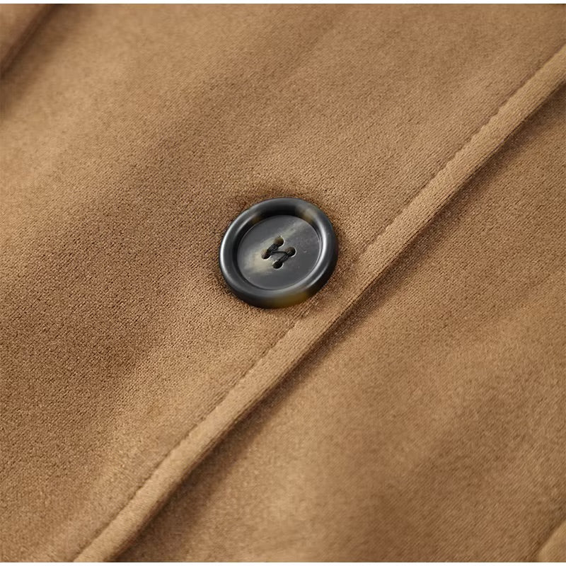 Brown Lapel Single-Breasted Jacket - Coralie Way