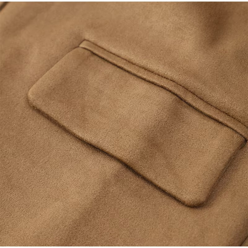 Brown Lapel Single-Breasted Jacket - Coralie Way