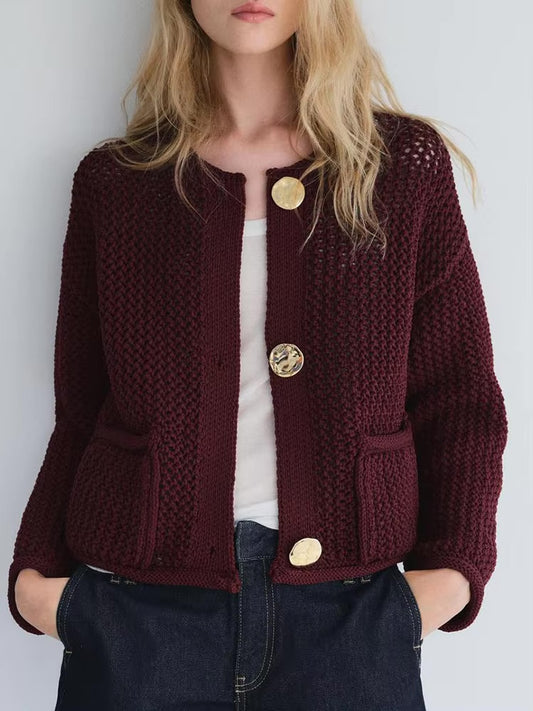 Knitted Burgundy Cardigan - Coralie Way