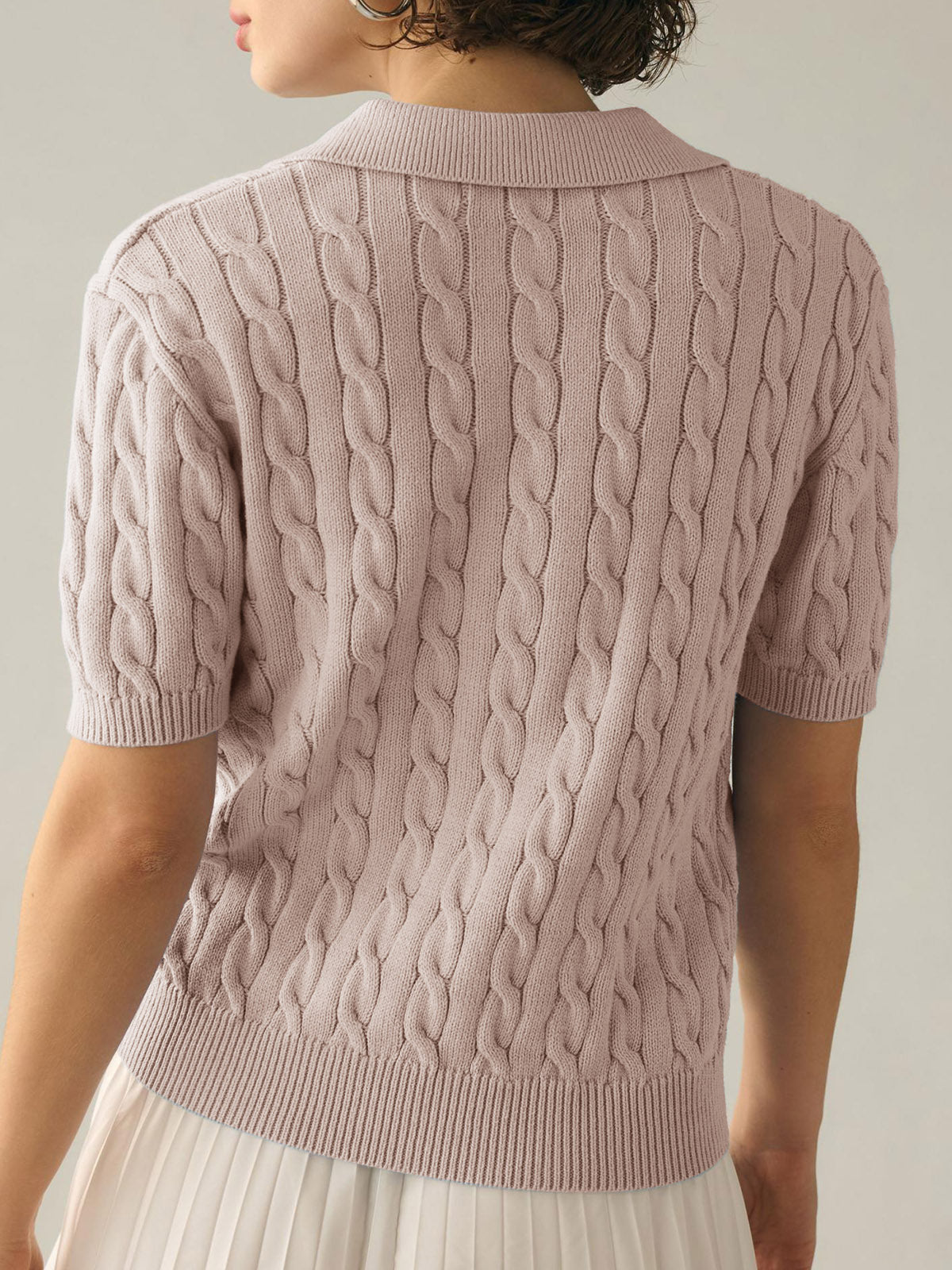 Soft Cable Knit Short Sleeve Sweater