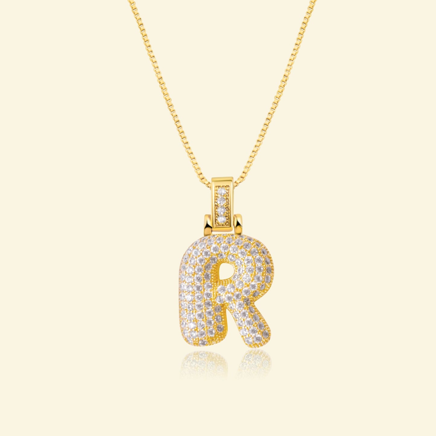 Gold Bubble Letter Necklace (Pendant & Chain)