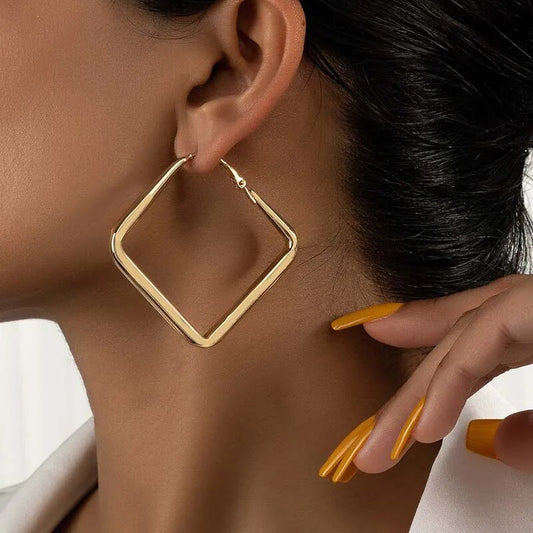 Bold Square Gold Hoop Earrings