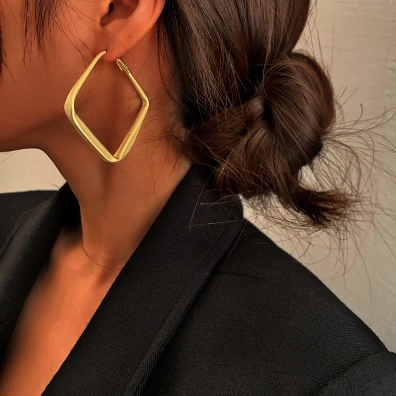 Bold Square Gold Hoop Earrings