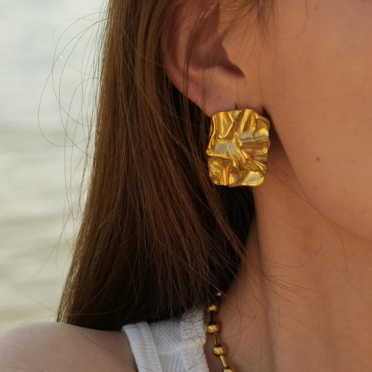 Golden Wave Button Earrings